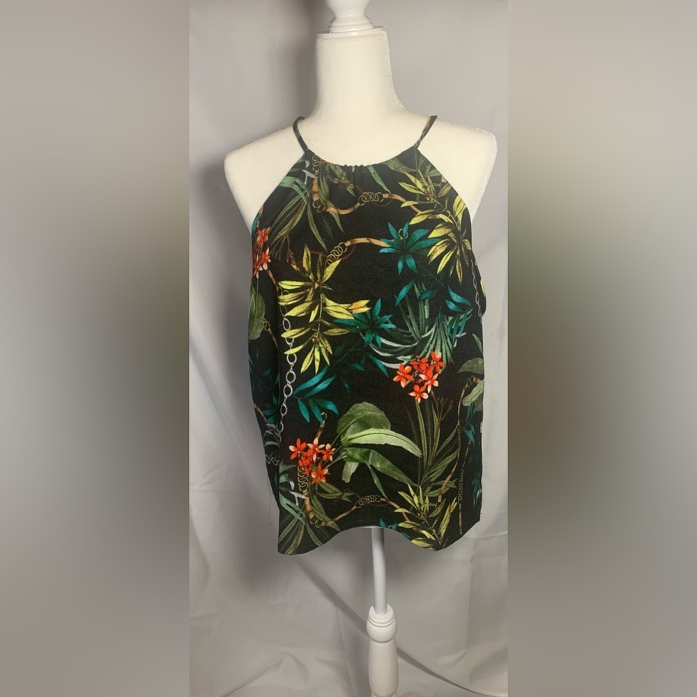 DREW Alina Blouse Women Size M Black NWT Tropical Strappy Halter Top